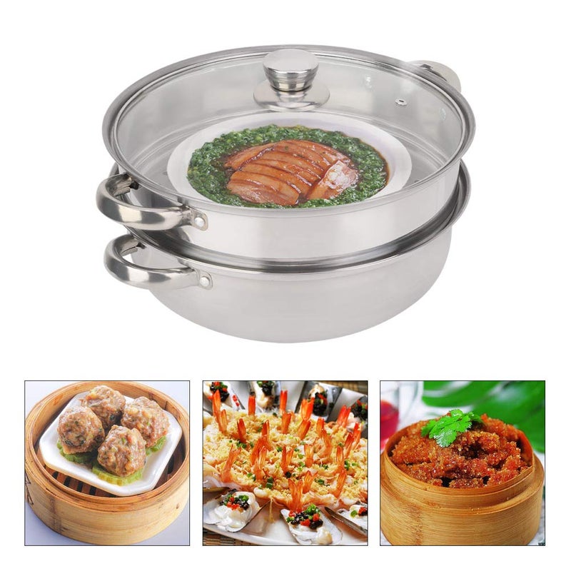 Simlug 2-Layer Stainless Steel Steamer, 27cm/11in, Silver - Image 3